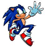  1boy absurdres animal_ears animal_nose blue_fur full_body furry furry_male gloves green_eyes hedgehog_boy highres kolsanart male_focus red_shoes shoes short_tail smile sonic_(series) sonic_the_hedgehog tail white_gloves 