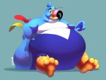 2021 3_toes absurd_res anthro avian belly big_belly bird bloated chubbywhisk3rs english_text feet froot_loops hi_res kellogg's male mascot overweight overweight_anthro overweight_male sitting solo text toes toucan toucan_sam watermark