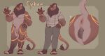 2024 3_toes 5_fingers anthro anus arm_markings backsack balls bottomwear brown_balls brown_body brown_fur brown_hair butt butt_focus chest_tuft chipmunk clothed clothed_male clothing countershading creamedpufff cyber_(creamedpufff) english_text facial_markings feet felid fingers flaccid flannel_shirt fur genitals gesture gloves_(marking) green_background ground_squirrel hair head_markings hi_res hybrid leg_markings lion male male_anthro mammal mane markings model_sheet muscular nude_male pantherine pants pawpads penis perineum red_anus red_eyes rodent sciurid simple_background slightly_chubby slightly_chubby_male socks_(marking) solo standing tail tail_markings tail_tuft tan_body tan_bottomwear tan_clothing tan_fur tan_pants tan_penis tan_topwear text toes topwear tuft waving y_anus yellow_markings