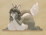absurd_res angry anthro big_breasts big_butt breast_rest breast_squish breasts butt canid canine female fox fur green_body green_eyes green_fur green_hair hair hand_on_cheek hi_res huge_breasts lying lying_on_ground mammal multicolored_body multicolored_fur olive_(charliecorvinus) on_front on_ground pawpads pink_pawpads shortstack shortstack_female slightly_chubby slightly_chubby_female solo south_american_fox south_american_grey_fox squish thick_thighs two_tone_body two_tone_fur wolfladylouise