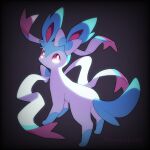  alternate_color bow hamidashicat highres looking_back no_humans no_sclera pink_eyes pokemon pokemon_(creature) pokemon_focus ribbon shiny_pokemon solo standing sylveon tail 