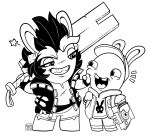 2026 age_difference anthro belt black_and_white black_clothing black_eyes black_hair black_handwear black_jacket black_mittens black_topwear black_wristband boots bottomwear buckteeth camera clothed clothed_anthro clothed_male clothing crossover dated digital_drawing_(artwork) digital_media_(artwork) duo ear_piercing edge_(mario_plus_rabbids) english_description eyebrows eyelashes face_squish featureless_crotch female female_anthro footwear fully_clothed fully_clothed_anthro fully_clothed_male fur gem hair half-closed_eyes handwear happy hat headgear headwear hi_res holding_camera holding_melee_weapon holding_object holding_sword holding_weapon jacket kit_(rabbids:_legends_of_the_multiverse) lagomorph larger_anthro larger_female long_ears male male_anthro mammal mario_bros mario_plus_rabbids_sparks_of_hope melee_weapon mitten_hands mittens monochrome narrowed_eyes nintendo no_eyebrows noseless older_anthro older_female open_belt open_clothing open_jacket open_mouth open_smile open_topwear pants pantsless_anthro pantsless_female piercing playful pockets rabbid rabbids:_legends_of_the_multiverse raving_rabbids raygirl rayman_(series) right-handed sharp_teeth shirt shoes signature simple_background size_difference smaller_anthro smaller_male smile smiling_at_another smiling_at_each_other squish standing star_(shape) sword teeth thick_eyebrows tongue toothy_smile topwear torn_clothing torn_shirt torn_topwear ubisoft unzipped weapon white_background white_body white_boots white_bottomwear white_clothing white_ear_piercing white_eyebrows white_eyes white_footwear white_fur white_hat white_headwear white_jacket white_pants white_shirt white_tongue white_topwear younger_anthro younger_male zipper