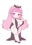  1girl absurdres black_crown black_dress black_shoes black_sleeves blunt_bangs blush_stickers breasts chibi chibi_only closed_mouth clothing_request commentary crown detached_sleeves dress full_body hand_on_own_chest highres hololive hololive_english large_breasts looking_at_viewer mori_calliope notnox pink_eyes pink_hair sexualized_chibi shoes simple_background solo standing white_background 