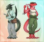  2025 anthro book bottomwear breasts carnelian_(wof) cheek_scar cheek_spikes claws clothing digitigrade dog_tags dragon duo facial_scar facial_spikes female finger_claws green_body green_clothing green_eyes green_hat green_headwear green_jumpsuit green_scales grey_bottomwear grey_clothing grey_pants hat head_spikes headgear headwear hi_res holding_book holding_object holding_scroll horn long_tail membrane_(anatomy) membranous_wings moonwatcher_(wof) mythological_creature mythological_scalie mythology nightwing_(wof) nose_spike pants ququshkas red_body red_eyes red_scales scales scalie scar scroll shaded shirt shoulder_bag signature skywing_(wof) snout spikes spikes_(anatomy) starry_wings tail tail_scar tank_top toe_claws topwear white_clothing white_shirt white_topwear wing_claws wings wings_of_fire 