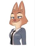 2026 accessory anthro breasts canid canine clothing diane_foxington dreamworks eyebrow_piercing eyebrows eyelashes facial_piercing female fox fur hi_res inner_ear_fluff kwoutj mammal necktie orange_body orange_fur piercing portrait smile solo tan_body tan_fur the_bad_guys tuft