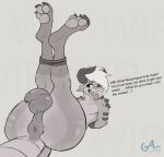 anus balls bdsm big_balls big_butt bondage bound butt captured deathclaw dialogue eyebrow_piercing eyebrows facial_piercing fallout femboy flaccid foreskin french_accent furgonomic_piercing furgonomics genitals gevaudan_(good4life4ever) good4life4ever greyscale hands_behind_head horn horn_piercing lying male microsoft mohawk monochrome nude on_back pawpads paws penis piercing puffy_anus raised_eyebrow raised_leg raised_paw scalie sharp_teeth solo tail teeth wide_hips