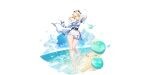  1girl beach belt blonde_hair blue_eyes crab genshin_impact highres jean_(genshin_impact) jean_(sea_breeze_dandelion)_(genshin_impact) official_art rock sand shorts slime_(genshin_impact) slippers solo standing thighs transparent_background water 