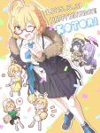  >_< 3girls =_= ahoge between_breasts black_coat black_hair black_shoes black_skirt blonde_hair blue_archive blue_necktie braid breasts character_name chibi chibi_inset cleavage clothes_between_breasts coat collared_shirt commentary_request confetti drop_shadow food glasses halo happy_birthday hariyaa hat heart hibiki_(blue_archive) highres index_finger_raised kotori_(blue_archive) kotori_(cheer_squad)_(blue_archive) long_sleeves looking_at_viewer medium_breasts multiple_girls navel necktie necktie_between_breasts notice_lines off_shoulder open_clothes open_coat open_mouth outline party_popper pizza pom_pom_(cheerleading) purple_hair red_eyes shirt shirt_tucked_in shoes short_hair skirt sneakers socks solo_focus spoken_heart teardrop-framed_glasses utaha_(blue_archive) v-shaped_eyebrows white_outline white_shirt white_socks 