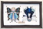  2boys arthropod_boy arthropod_limbs black_cape black_pants blue_cape blue_eyes blue_robe blue_shoes bow butterfly_wings cape character_name chinese_commentary closed_eyes commentary_request crown deformed dragonfly_wings dual_persona fate/grand_order fate_(series) footwear_bow framed_insect fur-trimmed_cape fur_trim grey_hair highres insect_pin insect_wings juliet_sleeves long_sleeves looking_at_viewer luciaicefish male_focus medium_hair multiple_boys no_mouth oberon_(fate) oberon_(first_ascension)_(fate) oberon_(third_ascension)_(fate) outstretched_arms pants picture_frame puffy_sleeves robe shirt shoes two-sided_cape two-sided_fabric upside-down white_bow white_shirt wings 