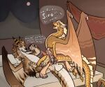 absurd_res anal anal_knotting anal_orgasm anal_penetration back_wings balls bedroom blush blush_lines bodily_fluids claws cum cum_in_ass cum_inside cum_on_face curling_toes dialogue dragon duo ear_piercing ear_ring ejaculation english_text erection feet feral feral_on_feral feral_penetrated feral_penetrating feral_penetrating_feral finger_claws genital_fluids genitals green_eyes hands-free hi_res jewelry knot knotted_penis knotting kuueen long_neck male male/male male_penetrated male_penetrating male_penetrating_male membrane_(anatomy) membranous_wings mocha_(frost_the_icewing) multicolored_body mythological_creature mythological_scalie mythology orgasm penetration penis piercing rear_view riding ring_piercing royalty sandwing_(wof) scalie sex siro_(winderside) snout tail text toe_claws two_tone_body wings wings_of_fire yellow_body