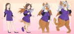 2023 anthro blush breast_growth breasts brown_body brown_fur brown_hair clothing digital_media_(artwork) dragon female footwear fur furred_dragon furred_scalie grey_hair growth hair happy hi_res high_heels horn horn_growth human human_to_anthro latex mammal membrane_(anatomy) membranous_wings mythological_creature mythological_scalie mythology open_mouth pawberry purple_clothing purple_footwear purple_high_heels purple_shirt purple_topwear scalie sequence shirt shoes simple_background smile solo species_transformation standing surprised tail tail_growth topwear transformation weight_gain wing_growth wings