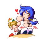  2020 2girls arms_up ass_shake bikini black_bikini blue_hair bow brown_eyes closed_eyes commentary_request dated green_bow hair_bow heart highres inaho_aki jikkyou_powerful_pro_yakyuu jikkyou_powerful_pro_yakyuu_(style) long_hair looking_at_viewer looking_back low_ponytail multicolored_bikini multiple_girls no_mouth notice_lines ogawa_meguru one_eye_closed one_side_up ponytail rayman_limbs red_bikini shiroi_tansu smile sound_effects swimsuit white_bikini wristband 