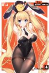  1girl absurdres anchor_symbol animal_ears animal_on_head ardent_(azur_lane) ardent_(master_ardent)_(azur_lane) azur_lane bird black_legwear black_leotard black_neckwear blonde_hair blue_eyes breasts chick chinese_commentary cleavage commentary_request cowboy_shot creature_on_head detached_collar highres jie_xian_(tsuki) large_breasts leotard long_hair looking_at_viewer manjuu_(azur_lane) official_alternate_costume on_head pantyhose playboy_bunny rabbit_ears rabbit_tail royal_navy_(emblem) solo tail thigh_gap thighband_pantyhose twintails wrist_cuffs 