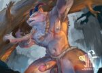  anthro armpit_hair asian_clothing balls blush body_hair braided_hair brown_body brown_fur bulge canid canine canis clothed clothing east_asian_clothing fundoshi fundoshi_only fur genitals goatsorbet hair hi_res horn japanese_clothing lifting male mammal muscular muscular_male nipple_piercing nipples pecs penis piercing plant scar solo struggling topless tree underwear underwear_only vein veiny_penis wardrobe_malfunction wolf 