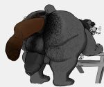 adrian_dough anthro anus backsack balls bear bear_(adriandough) bent_over big_balls bodily_fluids body_hair breath butt_hair drooling excessive_feces eyes_closed feces foreskin furniture genital_fluids genitals hairy hi_res hyper hyper_feces male mammal onomatopoeia overweight overweight_male penis picnic_table pooping precum pubes puffy_anus pushing_out saliva short_tail size_difference solo sound_effects table tail tears text thought_bubble tusks