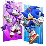 3d_(artwork) anthro blaze_the_cat blue_hair digital_media_(artwork) domestic_cat eulipotyphlan felid feline felis female green_eyes hair hedgehog hi_res hunicrio looking_at_viewer mammal multicolored_hair purple_hair sega smile solo sonic_the_hedgehog sonic_the_hedgehog_(series) two_tone_hair yellow_eyes