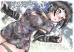  black_collar black_gloves black_hair blue_eyes blue_nails blush breasts cinderella_series cleavage cleavage_cutout clothing_cutout collar commentary_request copyright_name ear_piercing elbow_gloves fingerless_gloves gloves hachigatsu_no_cinderella_nine heart_cutout highres hikarida_tsubame large_breasts nail_polish open_mouth piercing pn_n_nsk shirt short_hair short_sleeves thigh_strap translation_request 