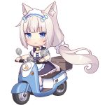  1girl animal_ear_fluff animal_ears animated animated_gif apron black_bow black_dress blue_bow blue_bowtie blue_eyes blue_shoes blush bow bowtie box buttons cat_ears cat_girl dress driving hair_bow heart_button long_hair looking_ahead low_twintails maid maid_apron maid_headdress moped motor_vehicle nekopara nekopara_sekai_connect pale_skin riding sayori_(neko_works) shoes smile thighhighs transparent_background twintails vanilla_(nekopara) white_apron white_bow white_hair white_thighhighs wrist_cuffs 