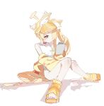  1girl animal_ear_fluff animal_ears bare_shoulders blonde_hair blue_archive breasts casual_one-piece_swimsuit clipboard closed_mouth commentary dot_mouth fox_ears full_body hair_over_one_eye halo hat highres holding holding_clipboard jacket knees_together_feet_apart long_hair mamyu_040 one-piece_swimsuit sandals seia_(blue_archive) seia_(swimsuit)_(blue_archive) shoes side_ponytail simple_background sitting solo sunglasses swimsuit visor_cap white_background white_one-piece_swimsuit yellow_halo yellow_hat yellow_jacket yellow_shoes 