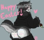 ambiguous_gender anthro belly big_butt butt canid canine canis domestic_dog easter easter_egg good_boy hi_res holidays male mammal masitaarts nonbinary_(lore) nudist paint solo trans_(lore) trans_man_(lore)