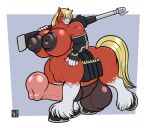 american_flag ammunition animal_genitalia animal_penis balls big_balls big_breasts big_penis black_nipples blonde_hair blue_eyes breasts centaur clothing equid equid_taur equin equine equine_genitalia equine_penis equine_taur european_mythology feral freckles_(artist) fur genitals gloves greek_mythology gynomorph hair handwear holding_object holding_weapon hooves horse horse_taur huge_balls huge_breasts huge_penis humanoid_taur hyper hyper_genitalia hyper_penis intersex intersex_taur looking_at_viewer mammal mammal_taur muscular mythology navel nipples nude orange_body orange_fur penis simple_background smile solo tail taur teresa_pontiac united_states_of_america weapon white_leg yellow_tail