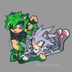  1:1 anthro assisted_exposure clothing collar copii_chaotix duo ear_piercing knee_brace looking_at_another male male/male manic_the_hedgehog matching_tattoos paws piercing removing_underwear sega silver_the_hedgehog sonic_the_hedgehog_(series) sonic_underground stretching tucked_tail undressing 