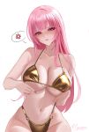  1girl absurdres anger_vein bikini blunt_bangs breasts cleavage cowboy_shot highleg highleg_bikini highres hololive hololive_english large_breasts long_hair looking_at_viewer mizurane mori_calliope navel o-ring o-ring_bikini parted_lips pink_eyes pink_hair sidelocks simple_background solo spoken_anger_vein stomach straight_hair string_bikini swimsuit virtual_youtuber white_background 