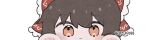  1girl :< bow brown_eyes brown_hair chibi chibi_only commentary_request frilled_bow frilled_hair_tubes frills hair_bow hair_tubes hakurei_reimu long_hair red_bow simple_background solo touhou twitter_username uzuki_(amayadori) white_background 