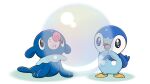  +_+ :&lt; black_eyes bubble closed_mouth commentary_request gen_4_pokemon gen_7_pokemon hands_together looking_up no_humans official_art open_mouth piplup pokemon pokemon_(creature) popplio project_pochama smile standing toes tongue white_background 