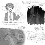  2boys :d absurdres akinashi_haru blunt_bangs blush cardigan collarbone collared_shirt commentary crying double-parted_bangs embarrassed english_commentary english_text greyscale hair_between_eyes highres id_card jacket lanyard long_sleeves male_focus male_masturbation masturbation medium_hair mirror mixed-language_text monochrome motion_lines multiple_boys necktie nude open_cardigan open_clothes open_jacket peanut_mouth saihate_eki shirt short_hair sidelocks smile smug sparkle speech_bubble spoilers spoken_character suit_jacket tatsunami_shion tosteurmori yaoi 