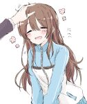  1boy 1girl =_= ba_ra_ran blush blush_stickers formal hands hands_together happy headpat idolmaster idolmaster_shiny_colors long_hair oosaki_tenka pov pov_hands producer_(idolmaster) simple_background sketch smile solo_focus suit sweatdrop sweatshirt upper_body zipper 