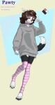 absurd_res anthro bone_collar_tag border_collie bottomless brown_hair canid canine canis clothed clothing collar collar_tag collie digitigrade domestic_dog ear_piercing ear_ring eyewear female fur gold_ear_ring grey_clothing grey_hoodie grey_topwear hair happy herding_dog hi_res hoodie legwear mammal model_sheet mrowley66 multicolored_body multicolored_fur multicolored_hair nude pastoral_dog pattern_clothing pattern_legwear pattern_stockings pawty piercing pink_collar pink_eyes pink_nose pink_stockings ring_piercing sheepdog solo standing stockings striped_clothing striped_legwear striped_stockings stripes tail text text_on_collar_tag topwear wearing_collar