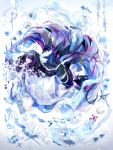  1girl abstract artist_name closed_eyes columbina_(genshin_impact) crystal dress dynamic_pose floating floating_hair floating_object genshin_impact glowing hair_ornament highres long_hair long_sidelocks luta_(luta_1013) multicolored_hair ornate pastel_colors shards sidelocks solo sparkle streaked_hair two-tone_hair very_long_hair white_dress white_headdress white_wings wing_hair_ornament wings 