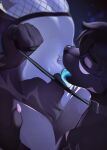 anthro bdsm biped canid canine clothed clothing collar duo eyelashes eyes_closed female fingers hackainax hair hi_res leash licking male male/female mammal navel navel_piercing piercing tongue