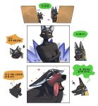2026 anthro biped black_body black_fur breasts canid canine canis clothed clothed_anthro clothed_female clothed_male clothing dialogue digital_drawing_(artwork) digital_media_(artwork) domestic_cat duo felid feline felis female fingers front_view fur green_eyes hi_res jackal korean_text male mammal nude nude_anthro nude_female nude_male nulia simple_background speech_bubble tarahe teeth text tongue white_background yellow_eyes