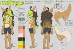 2026 ambiguous_gender anthro canid canine catofinterest countershading domestic_cat felid feline felis fox green_highlights hair hair_over_eye hi_res highlights_(coloring) hybrid long_hair mammal mango_(catofinterest) model_sheet non-euclidean_geometry nonbinary_(lore) open_mouth smile spiral spiral_eyes standing tail