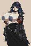 animal_humanoid anthro areola arm_under_breasts avian avian_humanoid beak big_areola big_breasts big_nipples bird bird_humanoid black_clothing black_dress black_eyes black_veil blank_expression blank_stare blue_body blue_feather_hair blue_feathers bojinko breasts cleavage clothed clothing dark_areola dark_nipples dress exposed_breasts feathers female female_anthro grey_areola grey_nipples hi_res humanoid looking_at_viewer mona_lisa_(painting) nipples owl owl_humanoid slightly_chubby solo standing svetlanna_(somebirdorsomething) veil white_body wide_hipped_anthro wide_hipped_female wide_hips