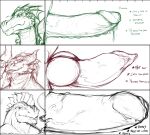 absurd_res anthro bodily_fluids chart claws dragon english_text erection eyewear facial_hair foreskin genital_fluids genitals glasses goatee group hi_res humanoid_genitalia humanoid_penis knot knotted_penis long_penis male mythological_creature mythological_scalie mythology pandottermon penis penis_chart penis_compression penis_size_comparison penis_size_difference precum scalie smile teeth text thick_penis trio vein veiny_penis