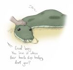 ambiguous_feral ambiguous_gender death dialogue duo english_text fatal_vore feral fully_inside headgear headpat hi_res meowmere mostly_offscreen_character petting reptile scalie serpentine simple_background snake text tongue tongue_out vore