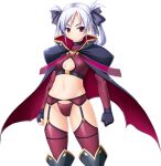  1girl amagi_mashiro black_background blush boots breasts cameltoe cape cleavage_cutout clenched_hands clothing_cutout elbow_gloves expressionless fingerless_gloves game_asset garter_belt gloves hair_ribbon kumacchi large_variant_set magical_girl midriff navel non-web_source official_art panties prism_saber_frisia red_eyes red_panties red_thighhighs ribbon self-datamine shugo_seijo_prism_saber simple_background small_breasts solo tachi-e thighhighs transparent_background turtleneck twintails underwear variant_set white_hair 