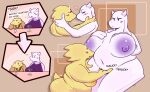 absurd_res alphys anthro areola back_rolls belly big_belly big_breasts blush bodily_fluids boss_monster_(undertale) breasts buckteeth butt cleavage clothed clothing comic container cup deep_navel dialogue dot_eyes drinking_glass drunk ellipsis english_text eyewear fat_arms female female/female fingering fully_clothed fur glass glass_container glass_cup glasses heart_symbol hi_res holding_head holding_leg holding_thigh horn huge_breasts lizard looking_at_another love_handles mammal navel nipples nude obese obese_anthro obese_female onomatopoeia open_mouth overweight overweight_anthro overweight_female reptile saliva saliva_string scales scalie shortstack shot_glass simple_eyes smile sound_effects substance_intoxication teeth text thick_thighs tongue tongue_out toriel undertale_(series) vaginal vaginal_fingering vyralewd white_body white_fur wide_hips wine_glass yellow_body yellow_scales