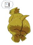 album alphys anthro back_rolls big_butt blush bodily_fluids buckteeth butt butt_focus cellulite dedecker eyes_closed eyewear female glasses hi_res huge_butt lizard nude overweight overweight_anthro overweight_female pachiko rear_view reptile scales scalie short_tail shoulder_blades solo sweat tail teeth thick_tail thick_thighs thought_bubble undertale_(series) yellow_body yellow_scales