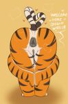 2026 anthro anus big_anus biped black_claws bodily_fluids brown_stripes brown_tail brown_tail_tip butt claws dialogue digital_media_(artwork) dipstick_tail dreamworks dripping english_text feet felid female female_anthro finger_claws fingers fur genital_fluids genitals gesture grey_anus heart_symbol hewa hi_res kung_fu_panda legs_together mammal markings master_tigress meme multicolored_body multicolored_fur multicolored_tail musk musk_cloud nude nude_anthro nude_female orange_background orange_body orange_fur pantherine praise_da_booty_(meme) presenting presenting_anus presenting_hindquarters presenting_vulva rear_view simple_background solo speech_bubble striped_body striped_fur striped_markings striped_tail stripes tail tail_gesture tail_heart tail_markings text tiger toeless_(marking) toes vaginal_fluid_drip vaginal_fluids vulva white_body white_fur white_tail