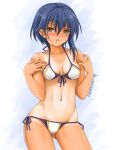  1girl akimoto_dai artist_name asymmetrical_hair bikini black_hair brown_eyes commentary_request contrapposto cowboy_shot dated hair_between_eyes highres i-13_(kancolle) kantai_collection lips looking_at_viewer lowleg lowleg_bikini multicolored multicolored_bikini multicolored_clothes one-hour_drawing_challenge one-piece_tan parted_lips short_hair side-tie_bikini solo swimsuit tan tanlines 