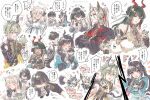  3boys 4girls animal_ears arknights arknights:_endfield bird_boy bird_ears bird_girl blush chen_qianyu_(arknights) colored_tips crying dragon_bean_(arknights) dragon_boy dragon_girl dragon_horns endministrator_(arknights) female_endministrator_(arknights) green_hair grey_hair hellagur_(arknights) highres holding holding_mini_person horns lifeng_(arknights) male_endministrator_(arknights) mask mini_person misago33695466 multicolored_hair multicolored_horns multiple_boys multiple_girls multiple_views off_shoulder perlica_(arknights) pogranichnik_(arknights) red_hair translation_request white_background zhuang_fangyi_(arknights) 