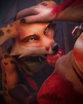 3d_(artwork) absurd_res animal_genitalia anthro big_ears blizzard_entertainment bodily_fluids canid canine claws collar collar_only deep_throat digital_media_(artwork) drooling duo erection fellatio fennec_fox fox fur fur_markings genitals glistening glistening_genitalia hi_res inside kneeling knot knotted_penis looking_at_another male male/male mammal markings nude oral oral_penetration orange_body orange_eyes orange_fur penetration penile penis quinn_(vulpera) red_body red_fur rug saliva saliva_on_penis sex sheath spots spotted_markings tail true_fox vixenpeeks vulpera warcraft
