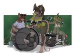 2026 alpha_channel anthro barefoot big_breasts blonde_hair bottomwear bra breasts brown_body brown_fur brown_hair bucket buckteeth clothed clothed_anthro clothed_female clothing container eyewear eyewear_on_head feet female fur goggles goggles_on_head grey_body grey_fur group hair mammal motorcycle murid murine nibbles_(yawg) nipple_outline piper_(yawg) ponytail quickwhisker_(yawg) rat red_eyes rodent shorts skaven tail tape teeth trio underwear vehicle warhammer_(franchise) yawg