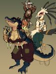 accipitriform anthro avian bird crocodilian deer female group hi_res jackaroni male mammal reptile scalie secretary_bird trio
