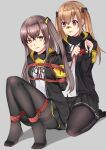  2girls 404_logo_(girls'_frontline) :3 anger_vein armband arms_behind_back bad_id bad_pixiv_id ball_gag bandaid bandaid_on_face bandaid_on_nose bandana bandana_around_neck bdsm black_bow black_jacket black_pantyhose black_ribbon black_skirt blush bound bound_arms bound_legs bow brown_hair contrast_collar crossed_bangs double-parted_bangs dress_shirt full_body gag girls'_frontline grey_background hair_between_eyes hair_bow holding_gag hood hood_down hooded_jacket jacket kbkbkunbang kneeling layered_skirt long_hair long_sleeves looking_at_another multiple_girls neck_ribbon one_side_up open_clothes open_jacket open_mouth pantyhose pleated_skirt red_eyes ribbon scar scar_across_eye scar_on_face shadow shibari shirt sidelocks simple_background skirt thighband_pantyhose twintails two-sided_fabric two-sided_jacket ump45_(girls'_frontline) ump9_(girls'_frontline) white_shirt yellow_armband yellow_eyes yellow_jacket yellow_skirt yuri 