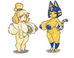 2026 :3 absurd_res animal_crossing animal_ears ankha_(animal_crossing) areola big_breasts bikini blonde_hair blue_areola blue_ears blue_hair blue_nipples breasts brown_eyes canid canine cat_tail clothed clothing duo felid feline female fluffy fluffy_tail fur green_bikini green_clothing green_swimwear hair hair_bun hi_res huge_breasts isabelle_(animal_crossing) mammal markings nintendo nipples nude open_mouth partially_clothed paws pupils raebo short_hair simple_background snout standing striped_markings striped_tail stripes swimwear tail tail_markings triangle_nose two-piece_swimsuit white_background white_pupils yellow_body yellow_fur yellow_inner_ear